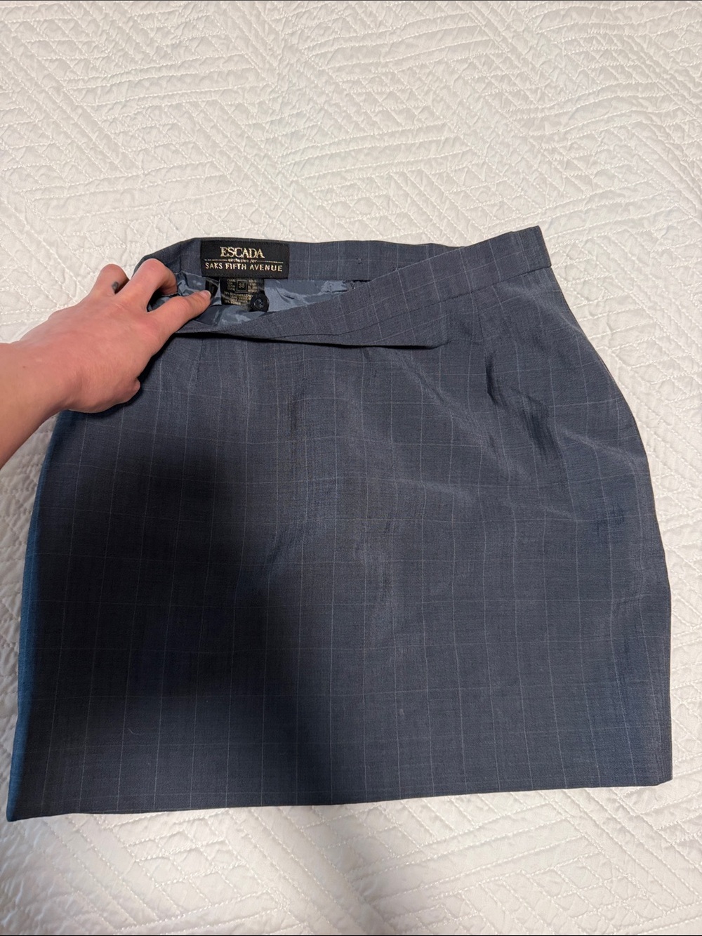 Escada Slate Blue Windowpane Wool Pencil Skirt